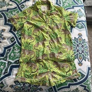 Like new Printfresh Leopard Print Apple Shorts Green Pajama Set